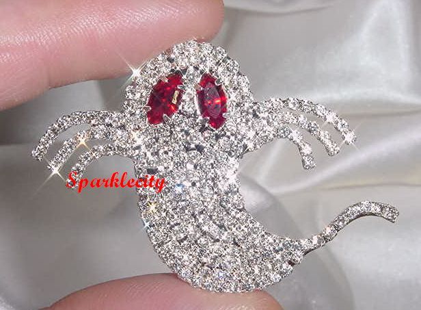 Scary Halloween Ghost Pin Brooch with Swarovski Crystals