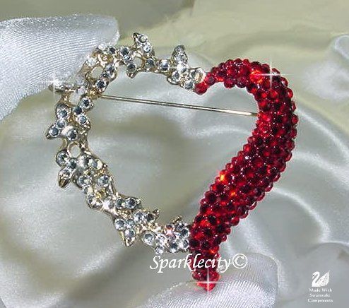 Huge Valentines Heart Pin Brooch with Swarovski Crystals New Mint