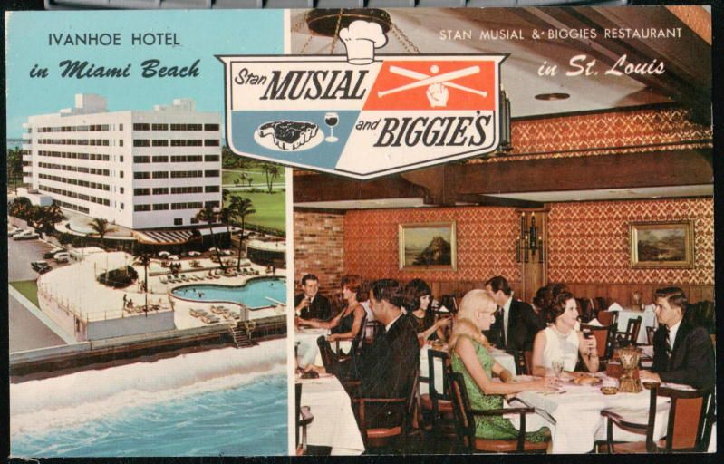 Ivanhoe Hotel Stan Musial & Biggies Restaurant St Louis Vtg Postcard