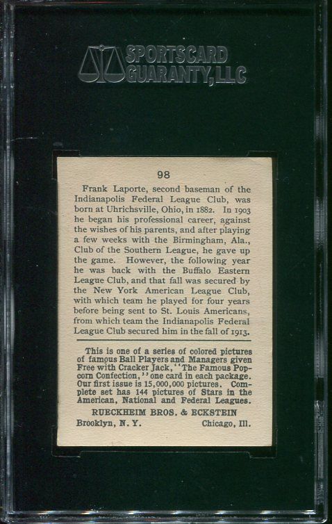 1914 Cracke Jack 98 Frank Laporte Dead Centered Beauty Stain Free SGC