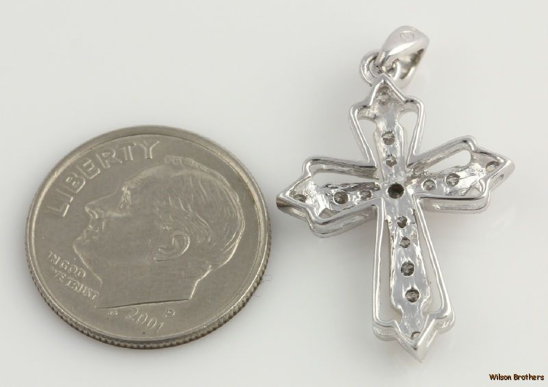 Diamond Cross Pendant 14k Solid White Gold Milgrain Religious