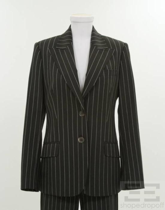 Michael Kors Black White Wool Pinstripe Jacket Pant Suit Size 8 6