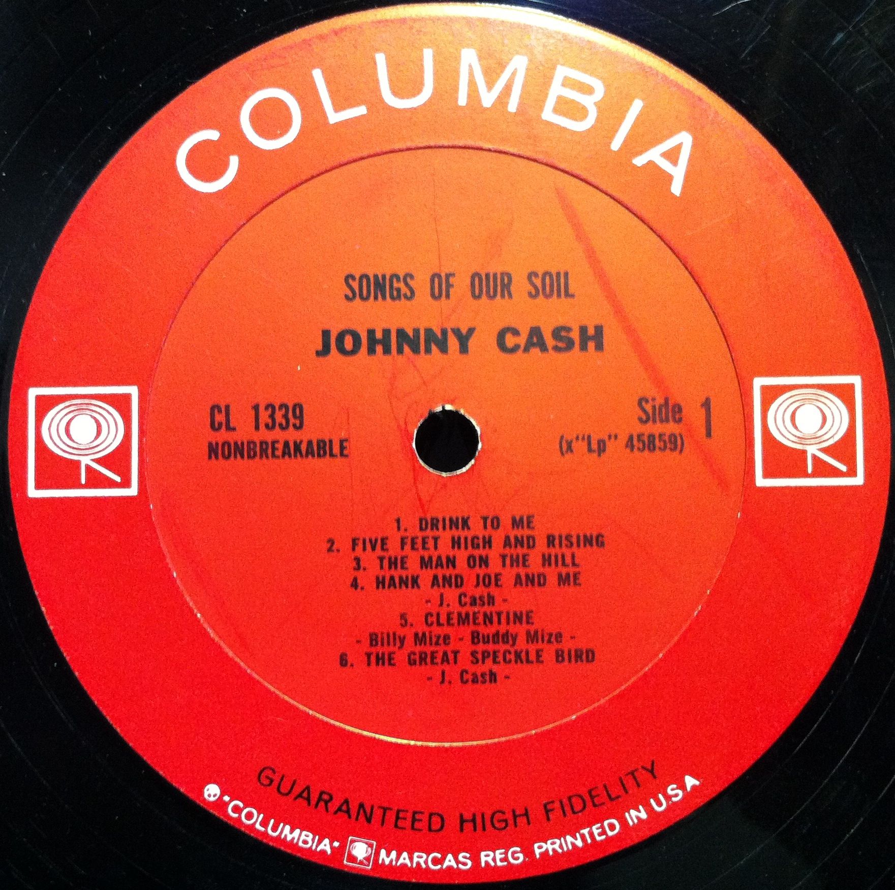 JOHNNY CASH songs of our soil LP VG+ CL 1339 Vinyl 1959 in Shrink Mono
