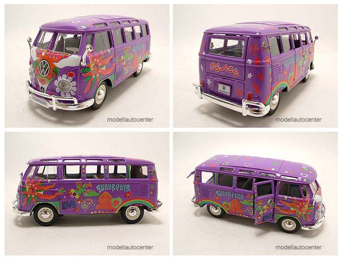 VW T1 Samba Bus Hippie Line lila, Modellauto 125 / Maisto