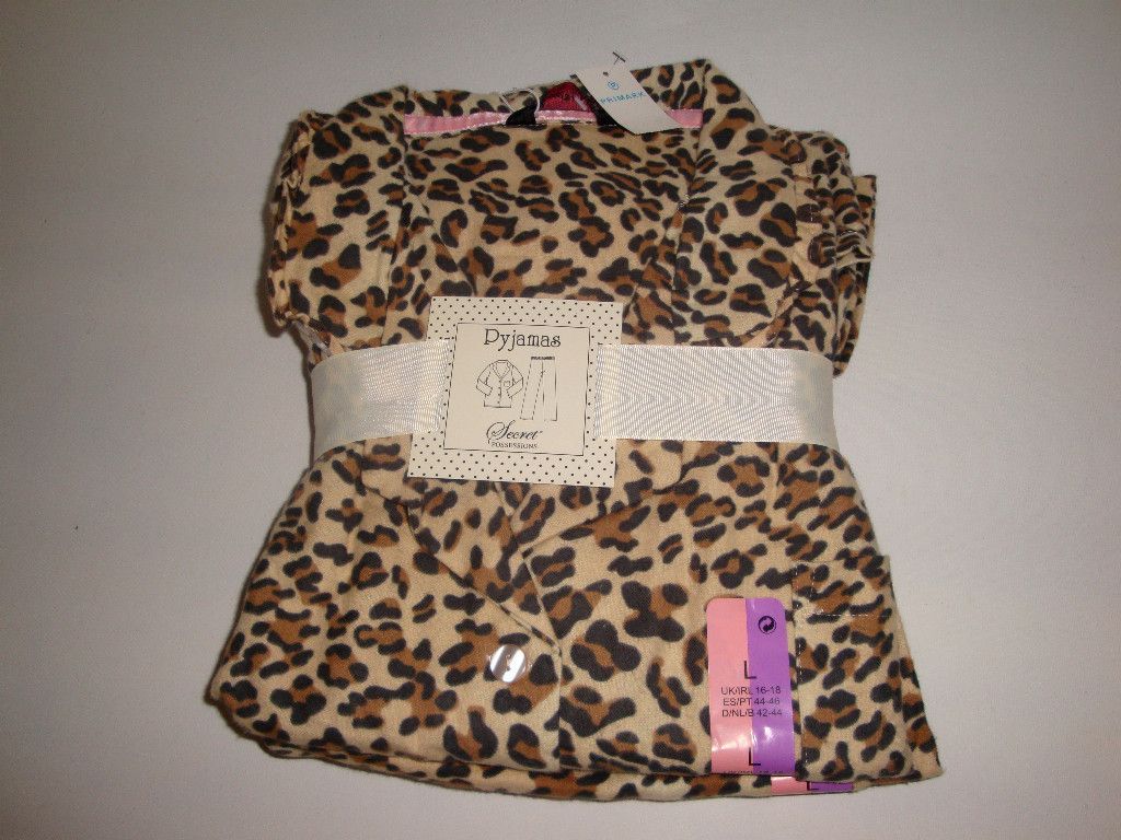 Flannell Pyjama Set Schlafanzug Leoparden 34/36, 42/44 Neu
