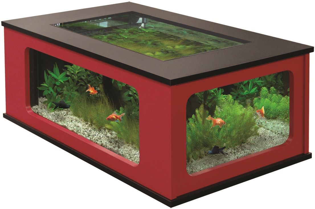 Aquatable 130 Schwarz/Rot Aquarium als Wohnzimmertisch