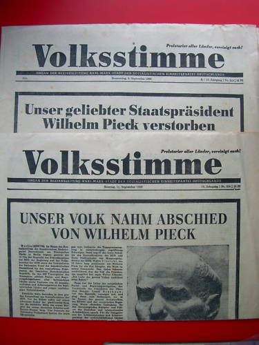 Zeitungen VOLKSSTIMME Wilhelm Pieck tot 1960 ( 218