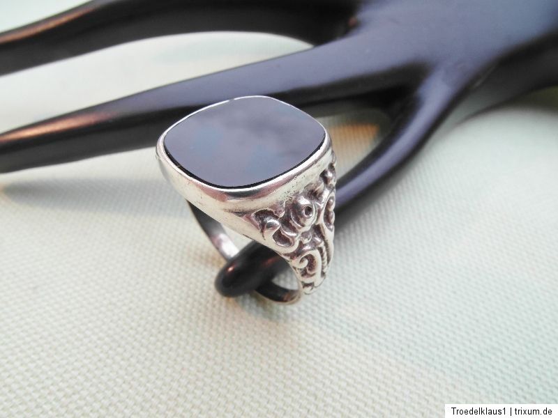 Spitze Jugendstil Siegel Silber Ring,835 gestempelt,, mit ONYX ,,Top