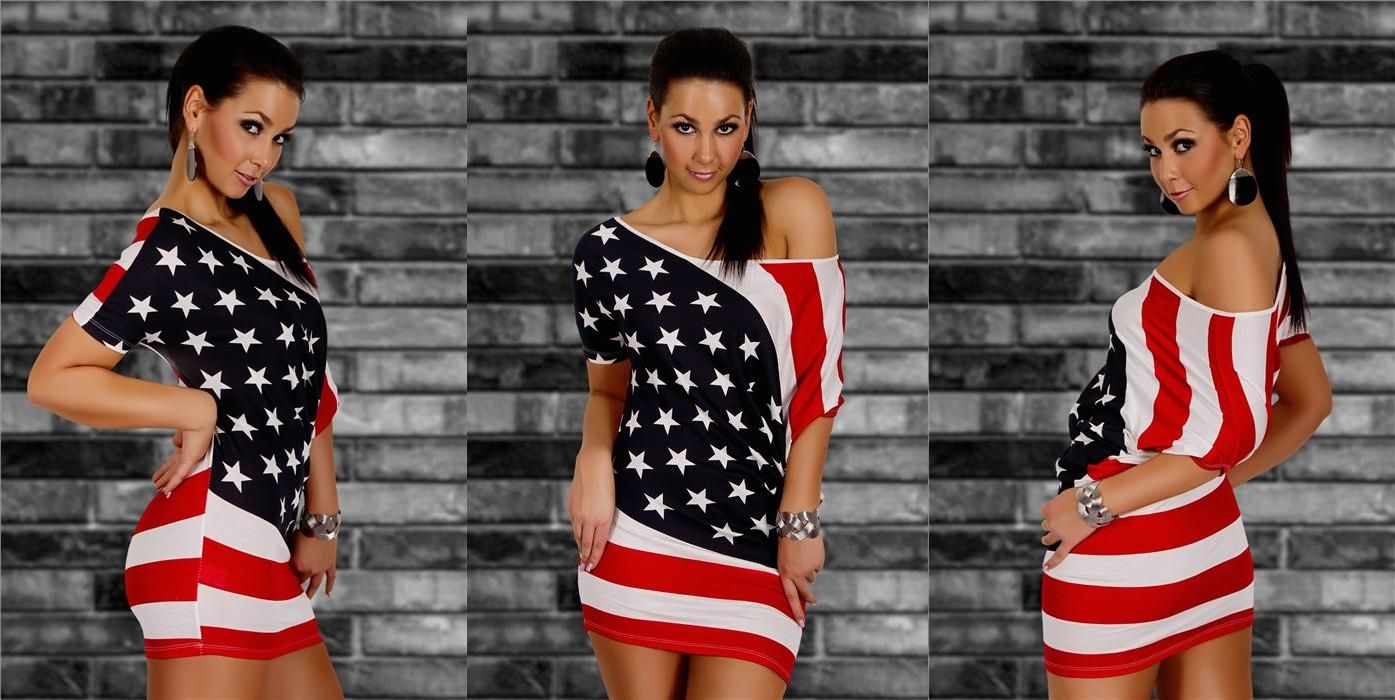 USA Flagge Amerika Rockabilly Longtop Stars & Stripes Kleid Tunika 32