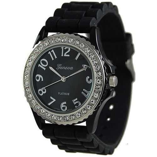 Geneva Trend Silikon Damenuhr Damen Uhr Strass Watch big Armbanduhr