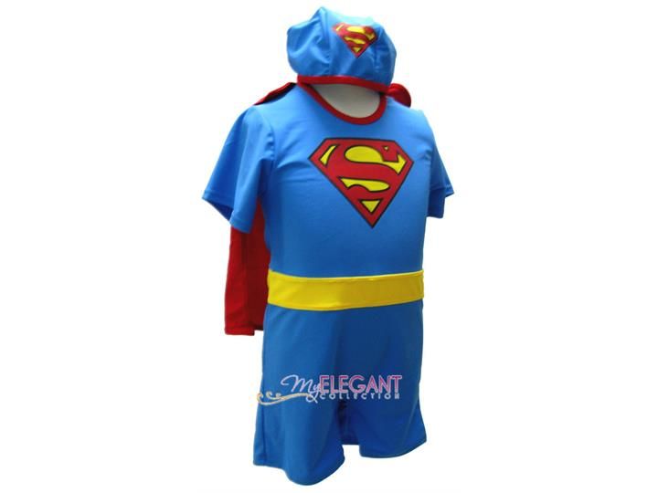 Toddler/Kids/Girls/Childs Superman Costume Tankini Swimsuit Set w/Cap