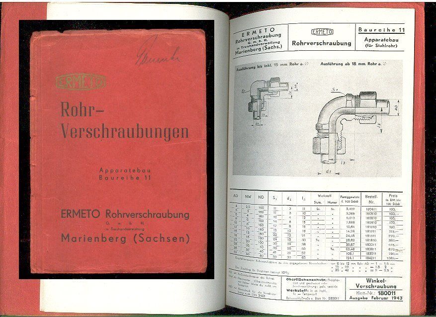 ERMETO Rohr Verschraubungen Katalog Baureihe 11 Katalog Stand 2 1943