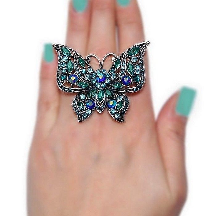 Neu XXL Schmetterlings Ring Butterfly Strass dehnbar Tier